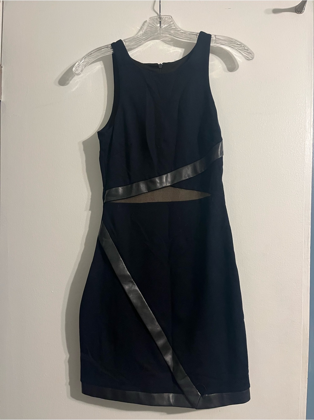 Bailey 44 Navy Sleeveless Mini Dress With Mesh And Faux-Leather Panels